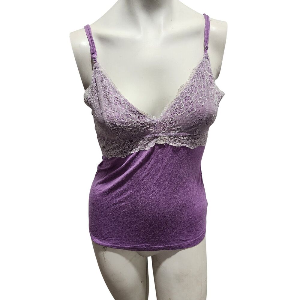 Y2K Purple Lace Trim Cami Tank Top Pastel Lilac Sleepwear Lingerie Aesthetic SM